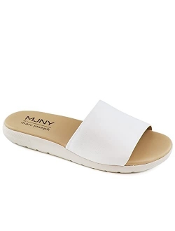 Womens Casual Genuine Leather Flat Slide Mules Sandals Open Toe Backless Comfortable Lightweight EVA Sole Fashion Slip-on Slides