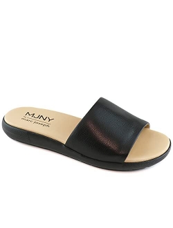 Womens Casual Genuine Leather Flat Slide Mules Sandals Open Toe Backless Comfortable Lightweight EVA Sole Fashion Slip-on Slides