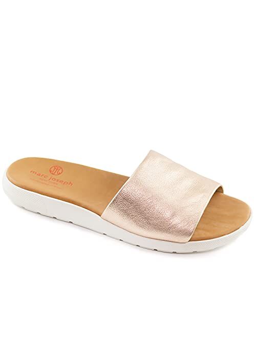 MARC JOSEPH NEW YORK Womens Casual Genuine Leather Flat Slide Mules Sandals Open Toe Backless Comfortable Lightweight EVA Sole Fashion Slip-on Slides