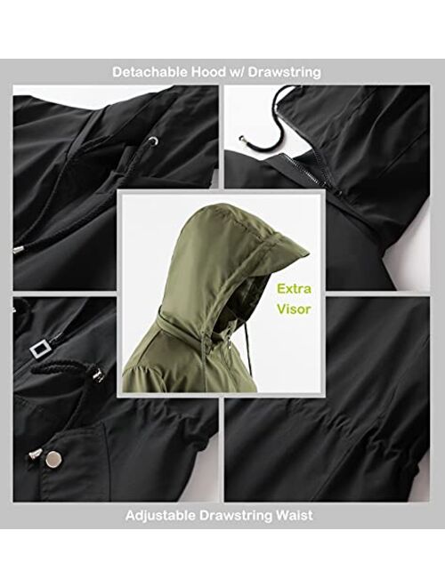 Polydeer Women's Lightweight Waterproof Raincoat Breathable Windbreaker Jacket Active Outdoor Hooded Switchback Poncho