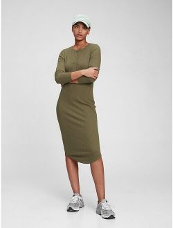 Henley Ribbed Midi T-Shirt Dress