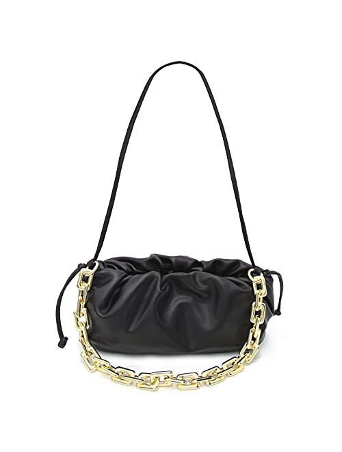 Cloud Dumpling Shaped Pouch Bag for Women Chain-Link Shoulder Strap Clutch Purse Ruched Handbag…