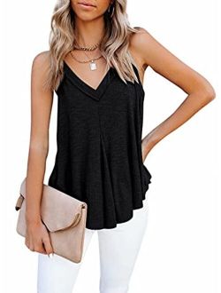 Women V-Neck Loose Fit Tee Tops Blouses Summer Sleeveless Asymmetrical Basic Tee Shirts Casual Cami Tank Tops