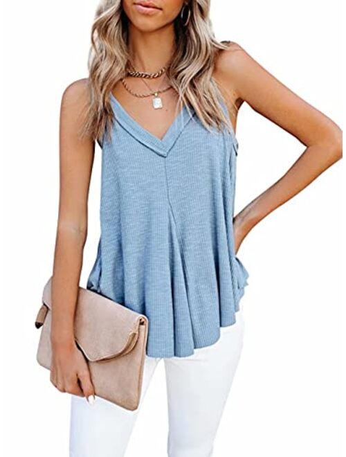 Mintsnow Women V-Neck Loose Fit Tee Tops Blouses Summer Sleeveless Asymmetrical Basic Tee Shirts Casual Cami Tank Tops