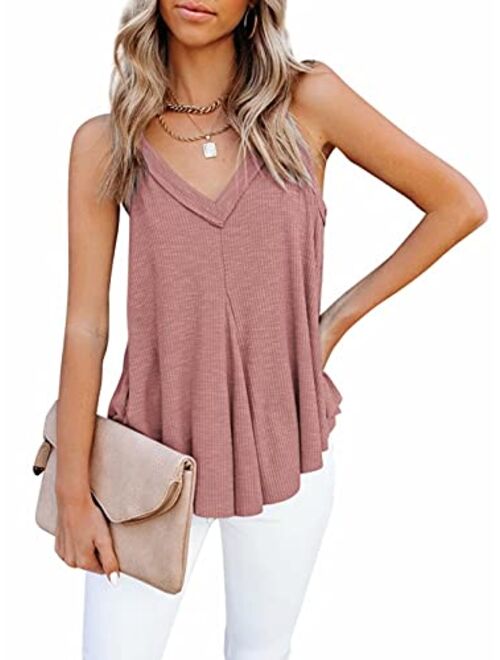 Mintsnow Women V-Neck Loose Fit Tee Tops Blouses Summer Sleeveless Asymmetrical Basic Tee Shirts Casual Cami Tank Tops