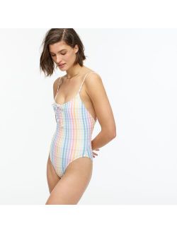 Bow-front one-piece in rainbow seersucker