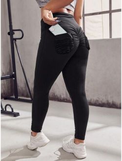 Plus Pocket Patched Scrunch Butt Sports Leggings