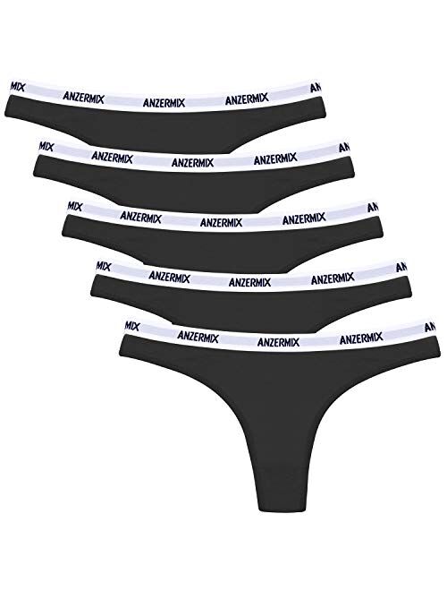 Anzermix Women's Breathable Cotton Thongs Panties Pack of 6