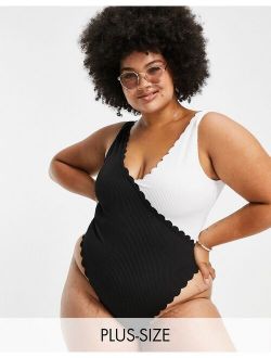 South Beach Curve Exclusive scallop monochrome swimsuit