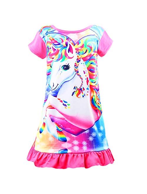 Sylfairy Girls Nightgowns, Unicorn Nightgown Princess Pajama Dresses for Girls Sleepwear Nightie