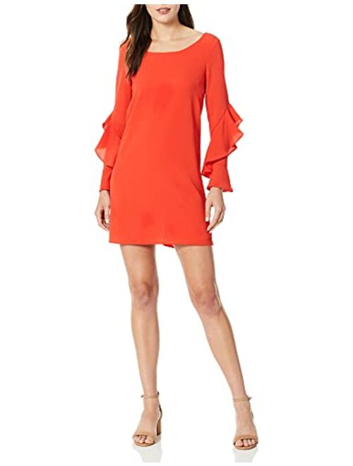 BB DAKOTA Women's Night Bubble Crepe Ruffle Sleeve Shift Dress