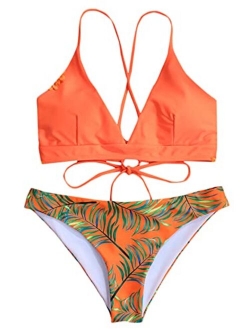 Women's Sexy Bathing Suit Floral Print Cross Back Bikini Set Swimsuits