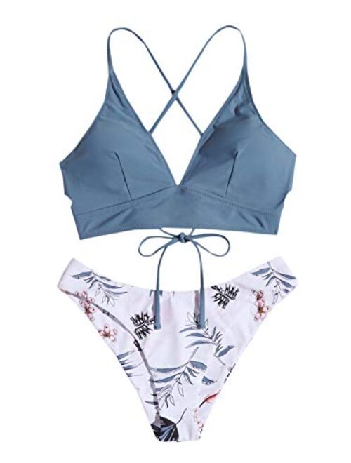 SweatyRocks Women's Sexy Bathing Suit Floral Print Cross Back Bikini Set Swimsuits