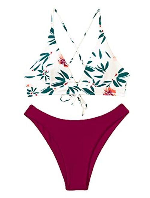 SweatyRocks Women's Sexy Bathing Suit Floral Print Cross Back Bikini Set Swimsuits