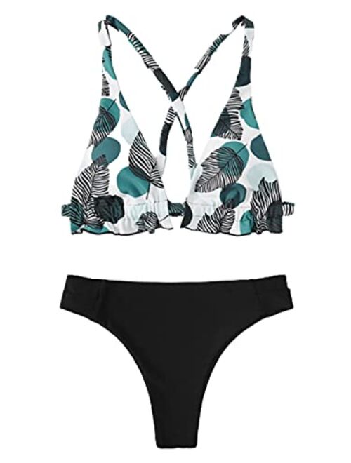 SweatyRocks Women's Sexy Bathing Suit Floral Print Cross Back Bikini Set Swimsuits