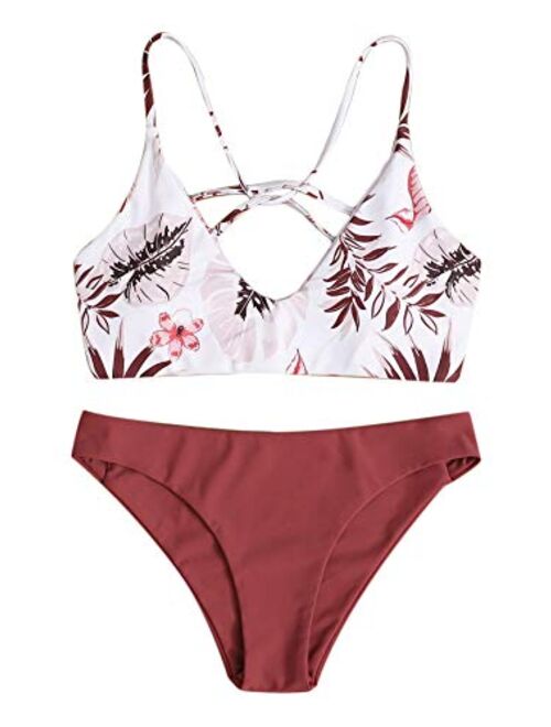 SweatyRocks Women's Sexy Bathing Suit Floral Print Cross Back Bikini Set Swimsuits