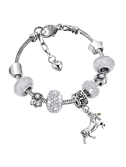 Zhanmai Unicorn Sparkly Crystal Charm Bracelet Bangle with Gift Box Set for Girl Lady