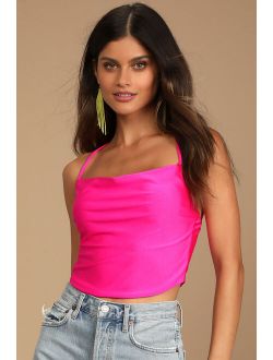 All Night Party Magenta Cowl Neck Cropped Cami Top