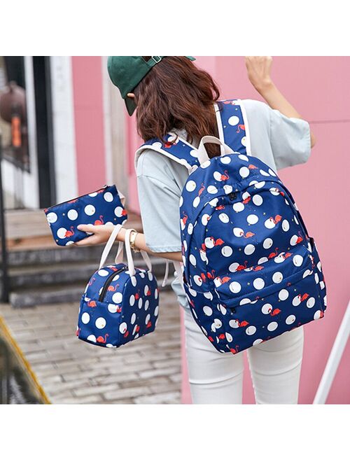 atinfor Bag Set Waterproof Bird Printing Women Backpack Schoolbag for Teenagers Girls Lunch Box Student Dot Casual Bookbag