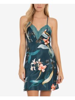 Linea Donatella Tropical-Print Satin Chemise Nightgown