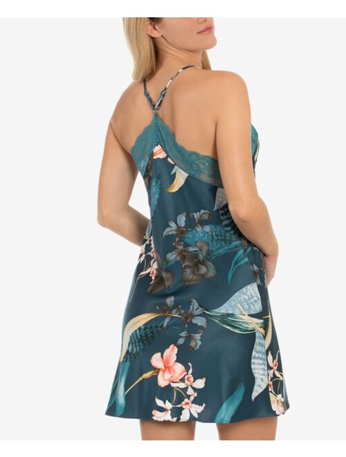 Linea Donatella Tropical-Print Satin Chemise Nightgown