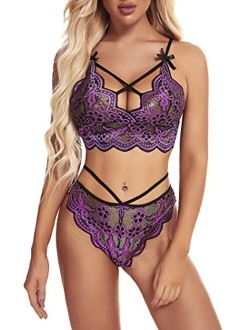 Women Sexy Lingerie Set Lace Bra and Panty Sets Strappy 2 Piece