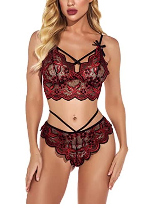 Women Sexy Lingerie Set Lace Bra and Panty Sets Strappy 2 Piece