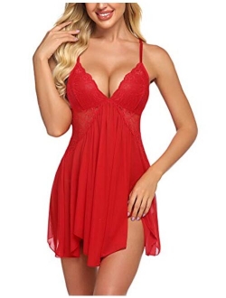 Women Lingerie Lace Babydoll V Neck Sexy Sleepwear Strap Chemise