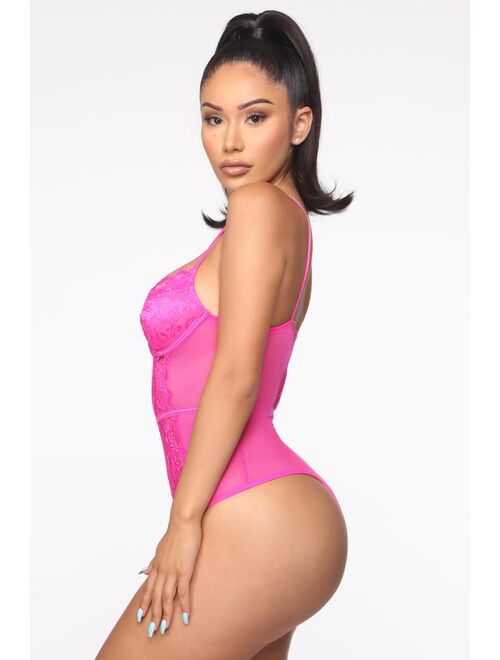 Somebody To Love Lace Teddy - Neon Magenta