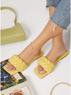 Vegan Leather Braided Strap Slide Sandals