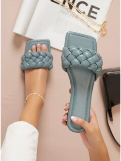 Vegan Leather Braided Strap Slide Sandals