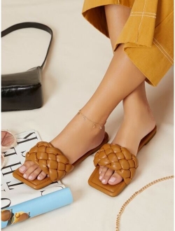 Vegan Leather Braided Strap Slide Sandals