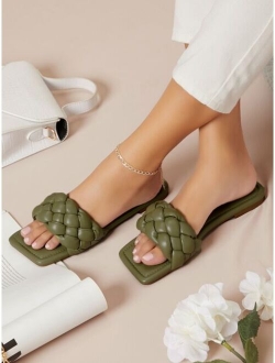 Vegan Leather Braided Strap Slide Sandals