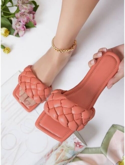 Vegan Leather Braided Strap Slide Sandals