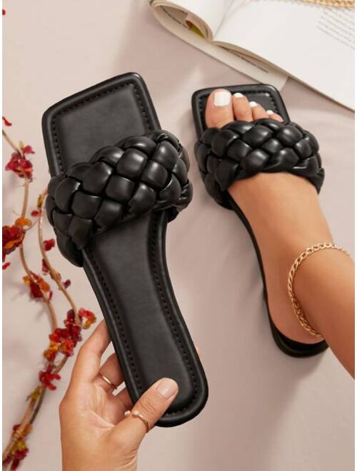 Shein Vegan Leather Braided Strap Slide Sandals