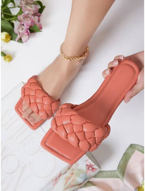 Shein Vegan Leather Braided Strap Slide Sandals