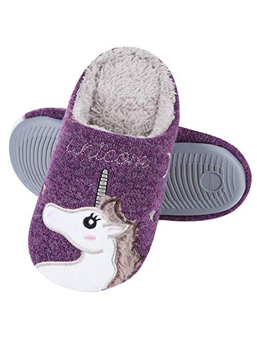 Beslip Girl's Cute Unicorn House Slippers Memory Foam Indoor Slippers Comfy Fuzzy Knitted Slip On Cotton Slippers with Anti-Slip Rubber Sole