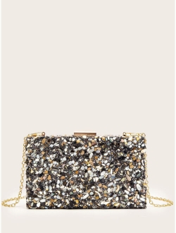 Crystal Beaded Box Clutch Bag