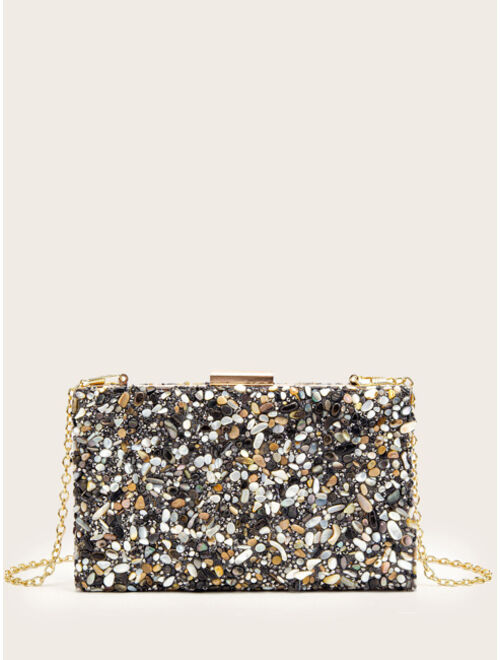 Shein Crystal Beaded Box Clutch Bag