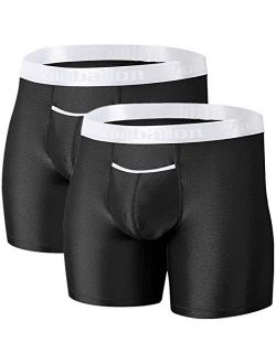 Zonbailon Men's Bulge Enhancing Underwear Silk Long Leg Big and Tall Sexy Boxer Briefs with Ball Pouch Fly Underwear