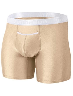 Zonbailon Men's Bulge Enhancing Underwear Silk Long Leg Big and Tall Sexy Boxer Briefs with Ball Pouch Fly Underwear