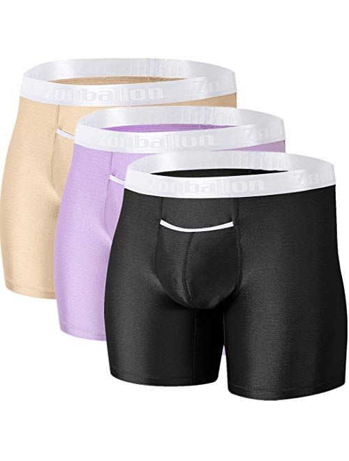 Zonbailon Men's Bulge Enhancing Underwear Silk Long Leg Big and Tall Sexy Boxer Briefs with Ball Pouch Fly Underwear