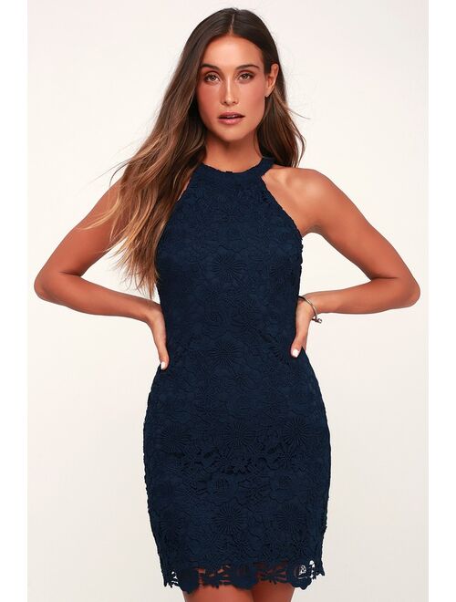 Buy Lulus Love Poem Navy Blue Lace Mini Dress online | Topofstyle