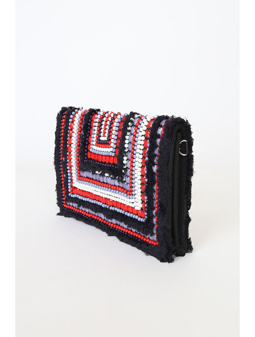 Lulus Straight to You Black Multi Beaded Clutch