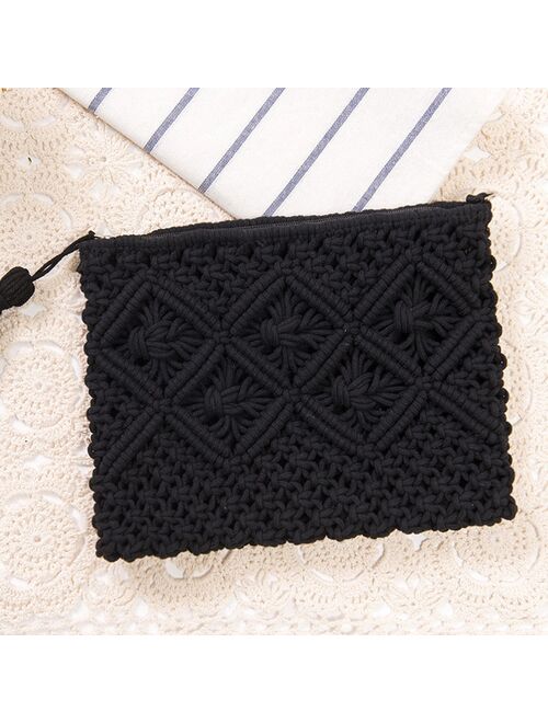 Women's Bohemian Style Straw Woven Day Clutches Bags Fashionable Simple Tassel Causal Handbag Vintage Beach Bag For Women Girl