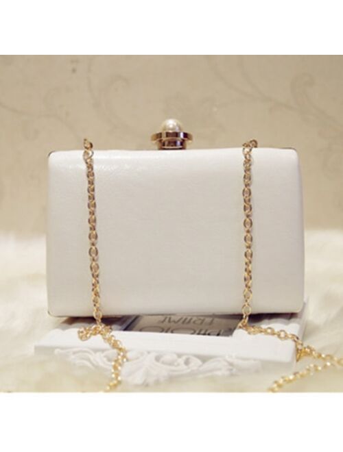 Fashion Women Leather Evening Bag Dinner Party Lady Wedding Flower Clutch Purse(white)