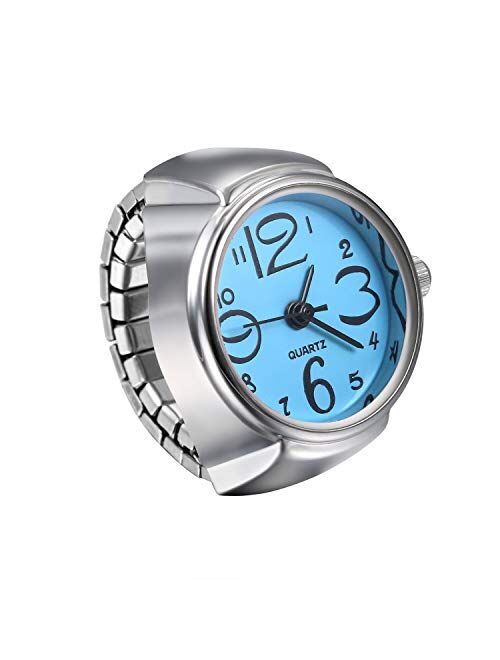 JewelryWe Men Women Finger Watch Creative Elastic Round Quartz Finger Ring Watches