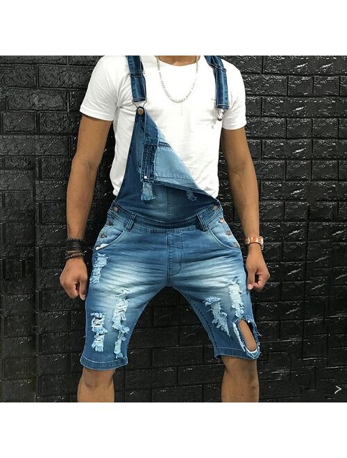 2021 new Hole denim Jumpsuits men Hip hop Streetwear Five points Vintage Jeans Overalls men summer denim Jumpsuit shorts man