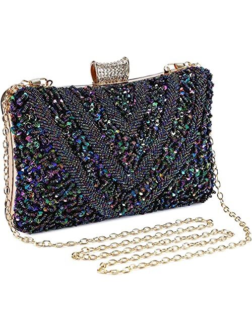 BDBT Women's Evening Handbags Women's Pearl Evening Bag Clutch Bag Shiny Sequin Tote Shoulder Bag Wedding Party (Color : Red)