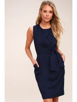 Zealous Love Navy Blue Tie-Front Midi Dress